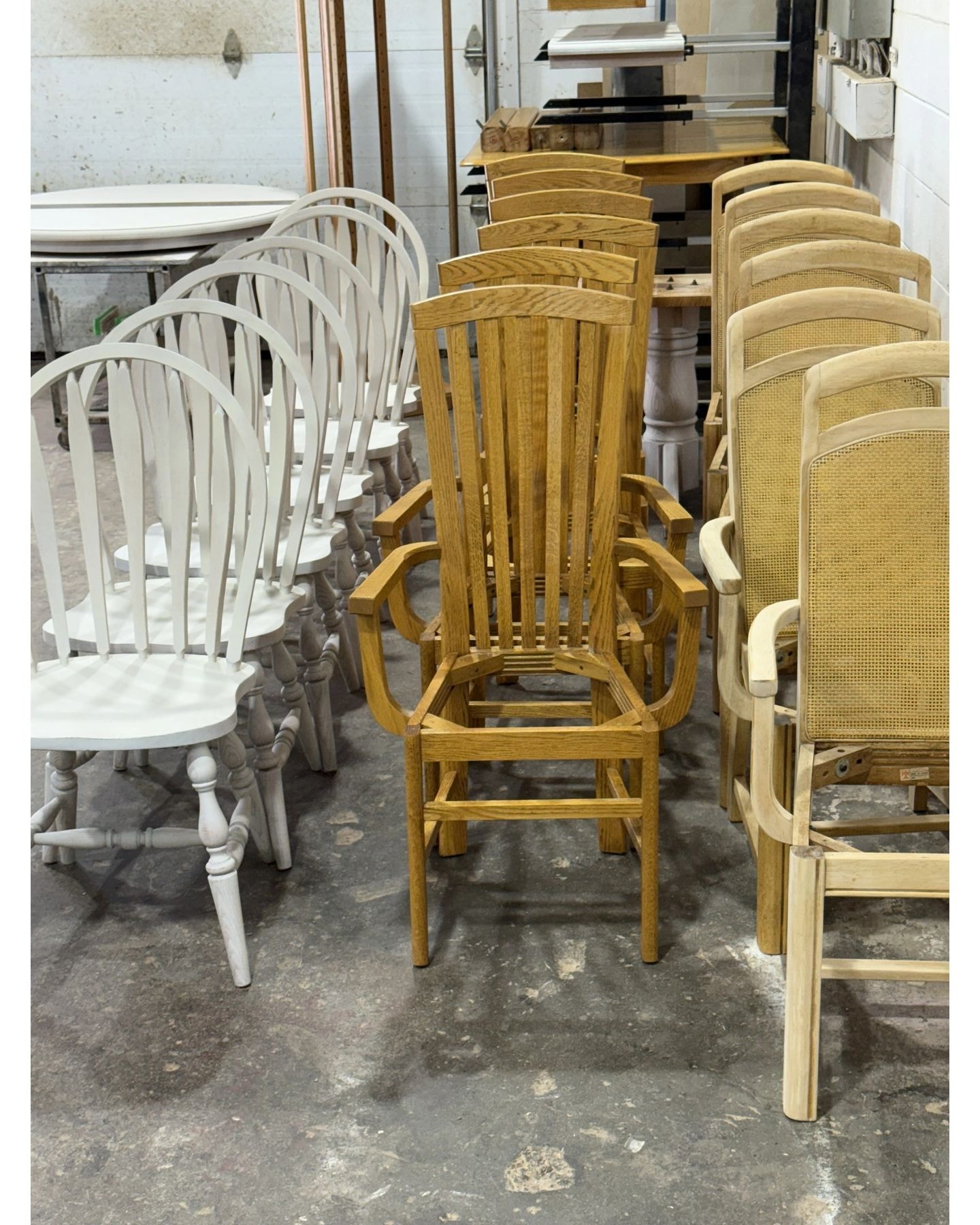 Wooden and white dining chairs warehouse
